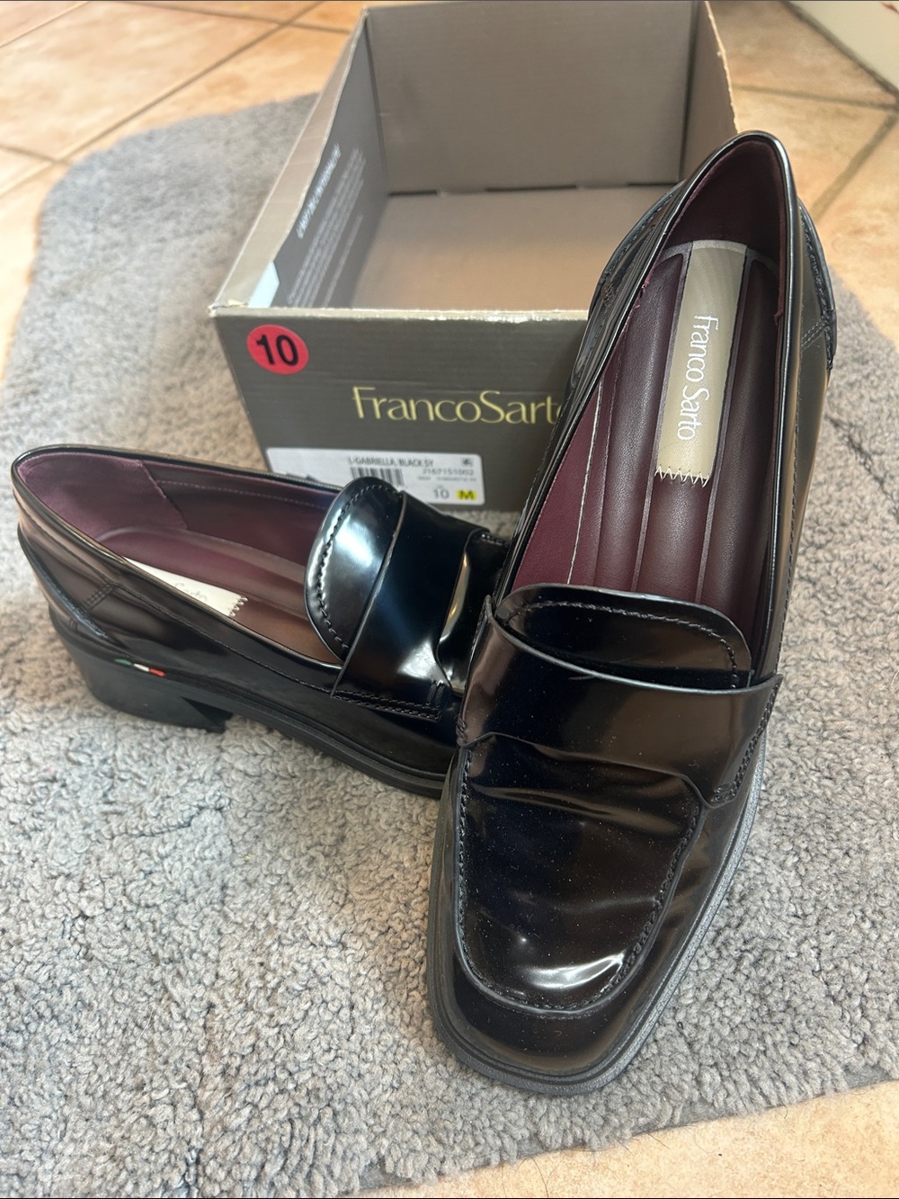 Franco Sarto Black Patent Leather Penny Loafers